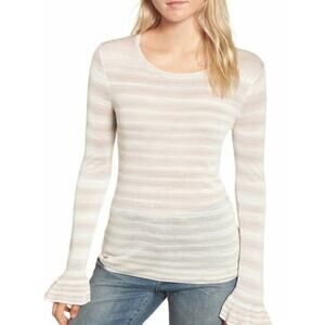 Hinge Womens Gradient Stripe Beige Morn Combo Lightweigt Pullover Small MSRP $59
